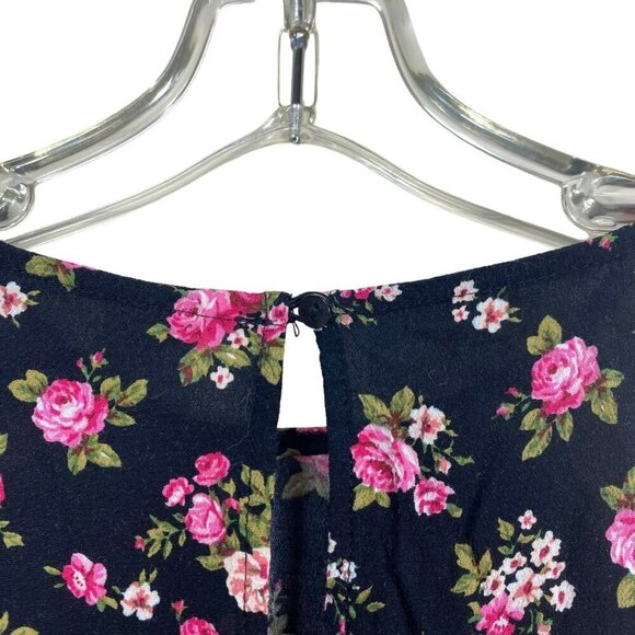 Zara Black Pink Floral Long Sleeve Boho Maxi Dress Size Small - Picture 10 of 11